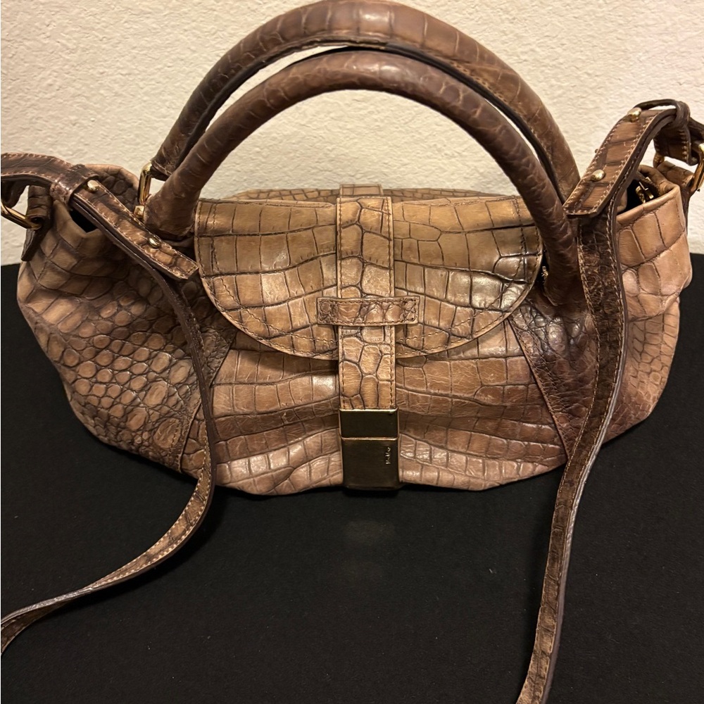 Elegant MaxMara Brown Crocodile Pattern Handbag